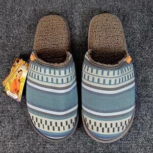 NWT Feelgoodz Handmade Sherpa Slippers Mens 8-9 Blue Cozy Artisan Woven Mule